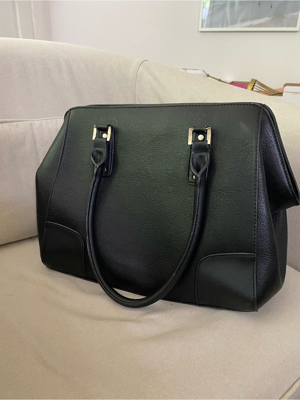 Black Faux Leather Handbag